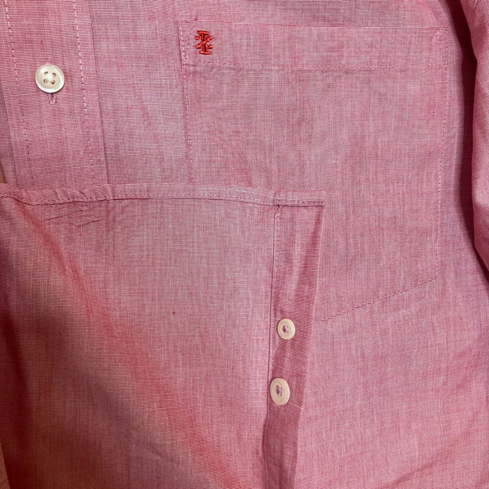IZOD Luxury Sport Button Up Dress Shirt Men L Pink Red Cotton Long Sleeve Oxford - Picture 7 of 8
